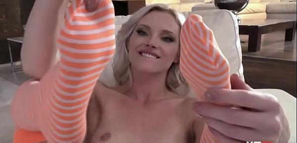  Blondie teases with her feet and gets butt fucked